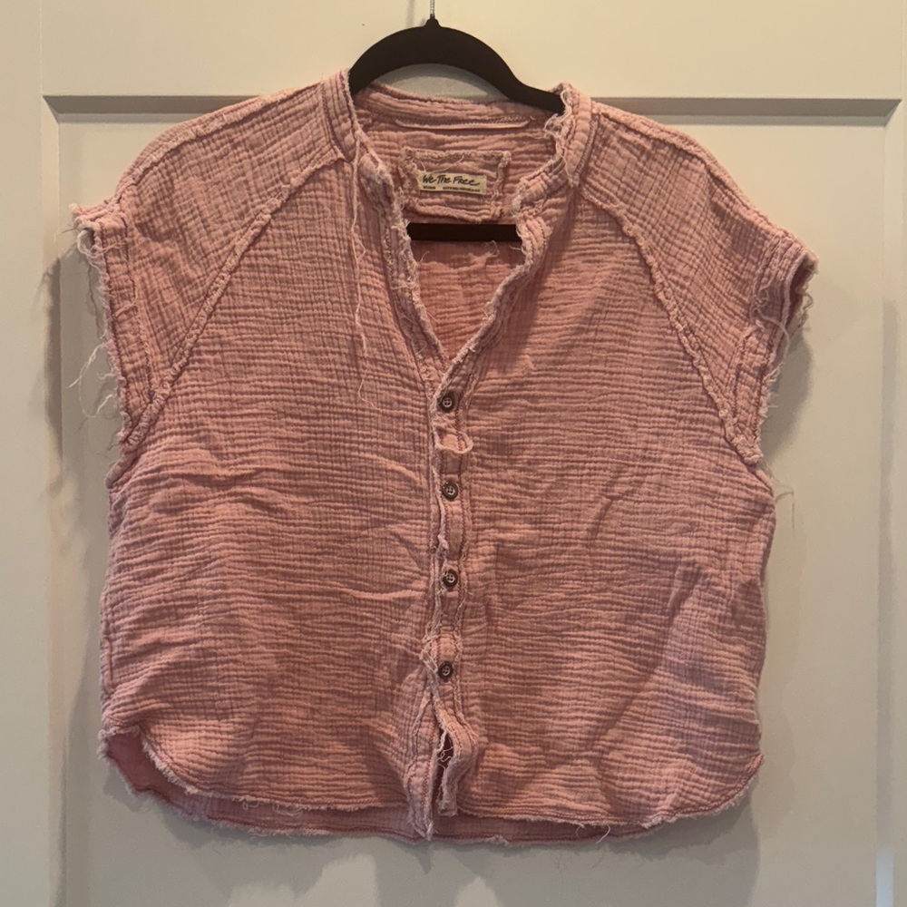Free People Peachy Soft Gauze Tee with Button Front